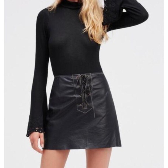 Free People Dresses & Skirts - Free People Black Leather Mini Skirt Size 2 - 2HP